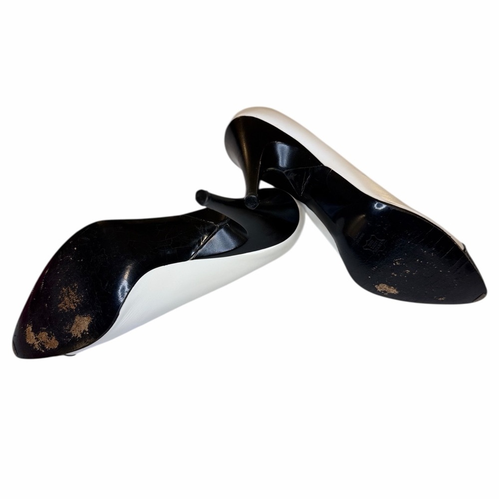 RARE Vintage Christian Dior Designer Cap Toe Pumps Ivory Black Leather Heels - Picture 12 of 16
